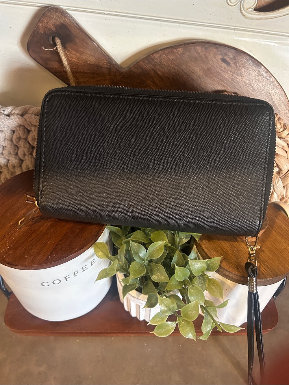 Classic Black Zip-Around Wristlet Wallet